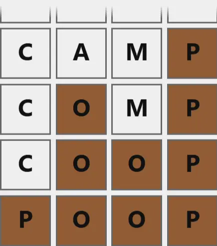 Poople board completing the ladder from COMP to COOP to POOP